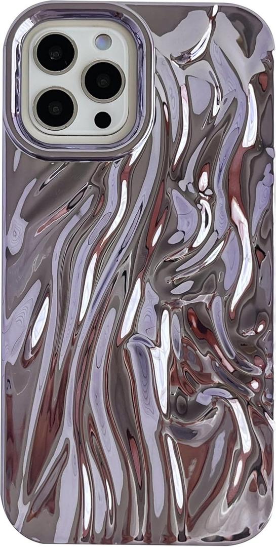 Caseative for iPhone 12 Pro Case,Pleated Water Ripple Chrome Wave Pattern Soft Phone Case (Purple)