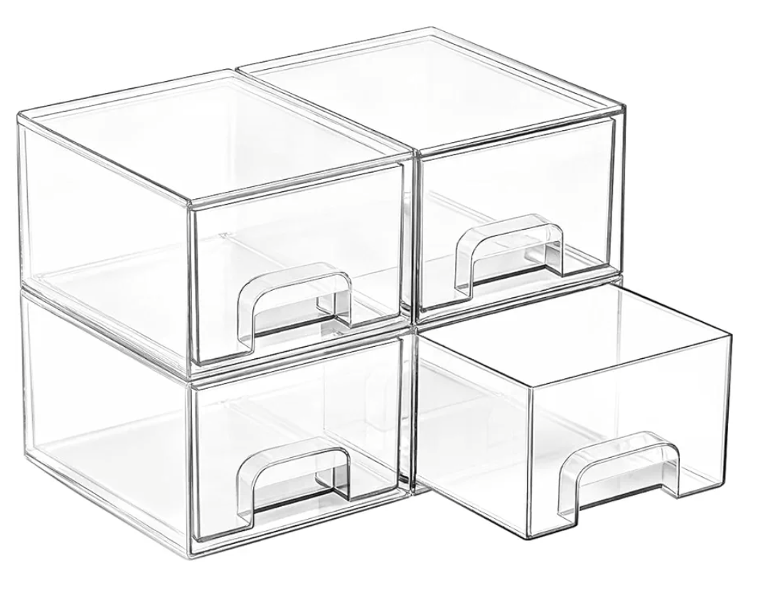 Vtopmart 4 Pack Small Clear Stackable Storage Drawers,Acrylic Bathroom Makeup Organizer,Plastic Storage Bins For Vanity, Undersink, Kitchen Cabinets, Pantry, Home Organization