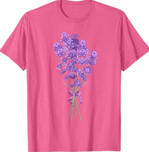 Lavender Purple Flower Design Wildflower Lavender Flower T-Shirt, Pink, XL