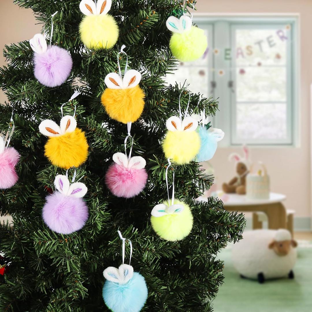 2 x 12 Pcs Easter Ornaments Plush Bunny Easter Tree Ornaments Bunny Hanging Decorations Rabbit Butt Ears Rabbit Decor