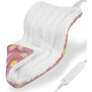 GOQO TOMO Heating Pad, 12 x 24 Inch, Pink Floral Pattern, Machine Washable, 8 Timer Settings, 12 Heat Levels, for Back Pain Relief