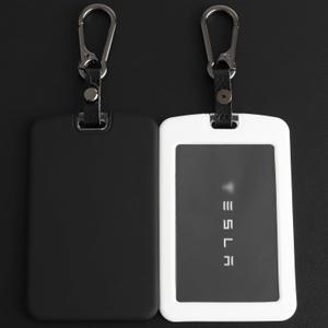 TANDRIVE 2PCS Silicone Key Card Holder Case Compatible with Tesla Model 3 Model Y Cybertruck and RivianKey Protector Cover Accessories Including Key Chain, Black and White