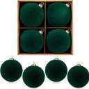 Hollyone 4.72" Green Large Christmas Velvet Ball Ornaments 4Pcs Shatterproof Christmas Tree Ornaments Set Hanging Xmas Balls Decor for Wedding Holiday Wreath Home Decor