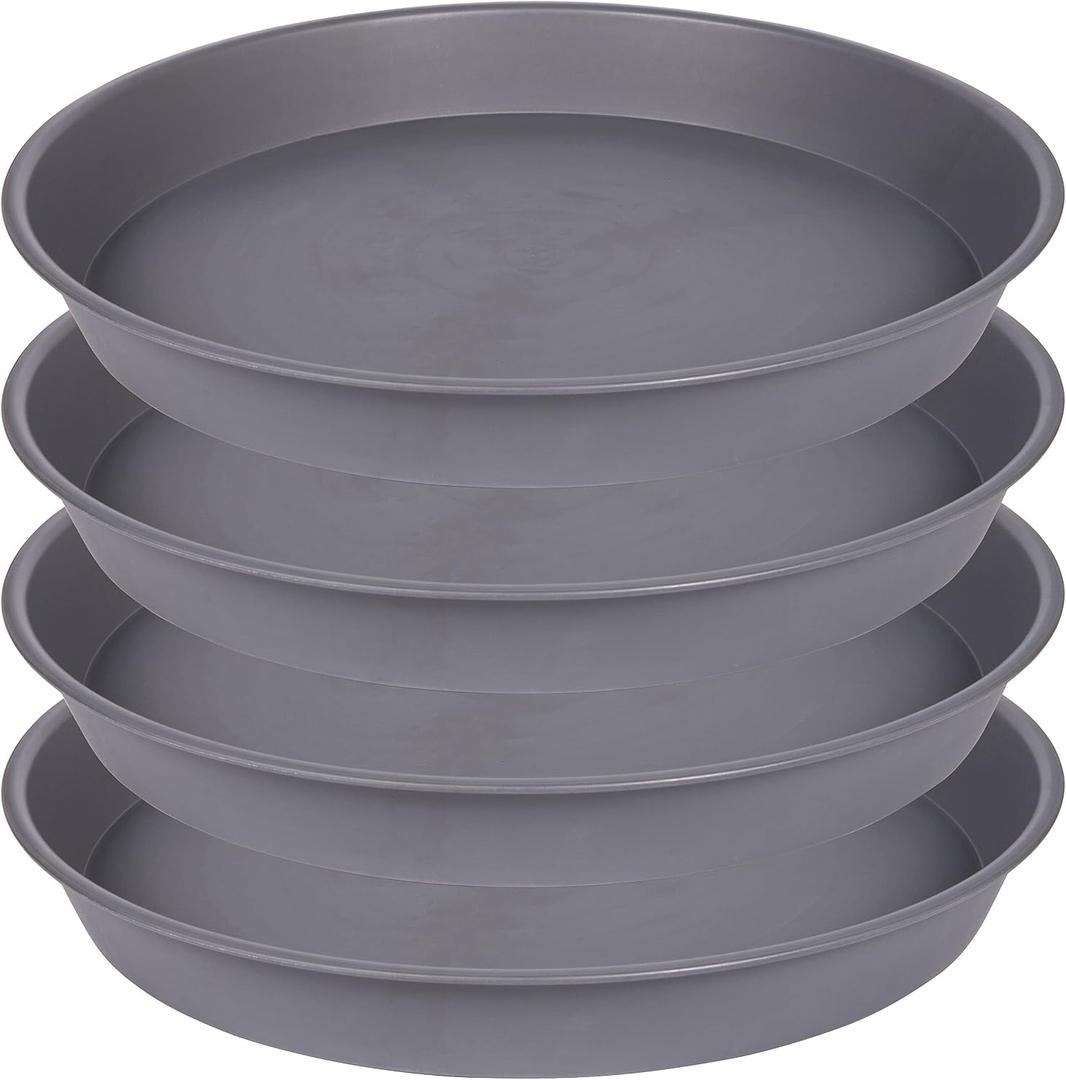 4 Pack of 13 14 inch Plant Saucer (12.2 Inch Base), Heavy Duty Plastic Plant Drip Trays 14" Round, Plant Trays for Indoors, Bird Bath Bowls, Plate for Planter 12-14" (14 inch, Cement Gray)