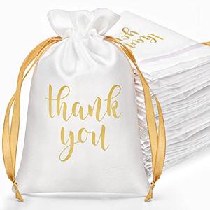 Roowest 100 Pcs Thank You Satin Gift Bags with Drawstring Large Jewelry Candy Gifts Bags for Wedding Bridal Shower Gift Wrap Birthday Party Favors,4 x 6 Inches(White)