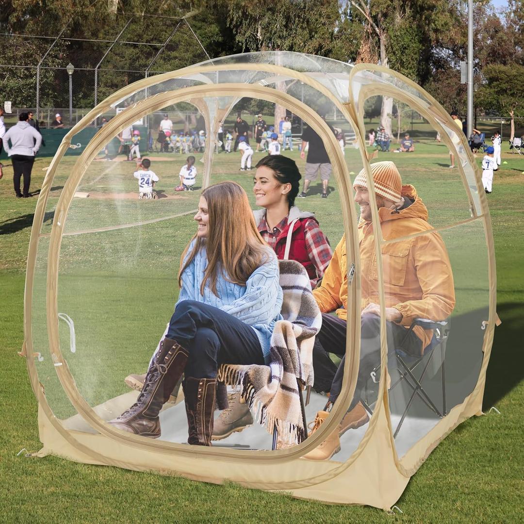 EighteenTek Pop Up Weather Pod, Sport Pod with Attached Floor, 360 Clear View, UPF 50+ UV Protection, Waterproof All-Weather Instant Shelter for 1-4 Person, Sports Camping Fishing Tailgating