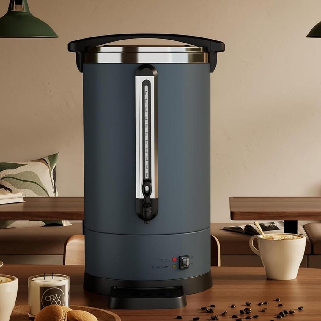 Commercial 100-Cup Stainless Steel Coffee Urn, 12L / 3.2 Gal Electric Coffee Maker with Double-Wall Insulation, Hot Beverage Dispenser for Events, Catering & Buffets
