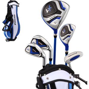Precise X7 Kids Golf Clubs Set  Boys & Girls Junior Golf Set with Lightweight Graphite Shafts, Hybrid, Putter & Stand Bag (Right Hand, Blue Ages 9-12)