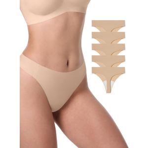 LUCKMEEY Seamless Thongs for Women No Show Thong Panties for Women No Line G-String Thongs Sexy Shapewear Underwear Pack (Small, 5p-caramel)