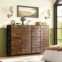 WLIVE Tall Dresser for Bedroom with 12 Drawers, Dressers & Chests of Drawers, Fabric Dressers for Closet, Storage Dresser Organizer with Steel Frame, Wood Top, Rustic Brown Wood Grain Print