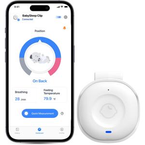 Babytone Smart Baby Monitor Sleep Clip, Baby Breathing Monitors with Alarm Rollover and Overheating, Real-Time Temperature TrackerRechargeable Long Battery Life, with Free App for 0-24 Months Infant