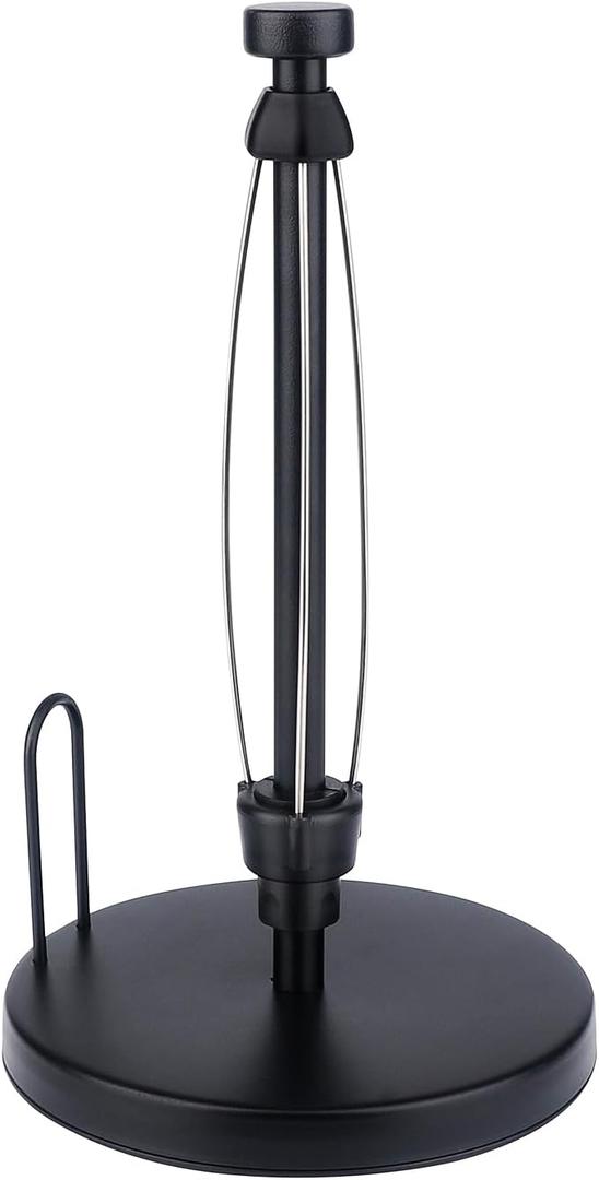 SetSail Paper Towel Holder Countertop, One-Handed Tear Paper Towel Roll Holder Stand with Weighted Base Suction Cups for Kitchen Bathroom, Black