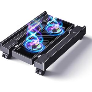 Adjustable Computer Tower Stand with Cooler Fan and Light, PC Stand for Floor, Mobile CPU Holder with 4 Caster Wheels Fits Most PC Tower, Under Desk CPU Holder for Office,Gamers and Students