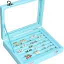 Vicoter Rings Organizer Tray 7 Slots Velvet Jewelry Earring Storage Box with Transparent lLd Jewelry Display Case for Girls Wife Mom Women (Light Blue)
