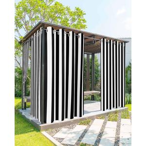 Striped Outdoor Curtains for Patio Waterproof Weatherproof,Black and White Outdoor Curtains,Sun Blocking Privacy Grommet Outside Curtains Weighted Drapes for Gazebo Porch Pergola,2 Panels,54W x 108L