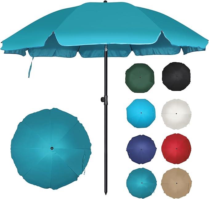 6.5ft Patio Umbrella with Push Button Tilt & Height Adjustable, UV50+ Sun Protection with Sturdy Fiberglass Ribs & Iron Pole, Market Umbrella for Outdoor Table Garden Backyard Beach