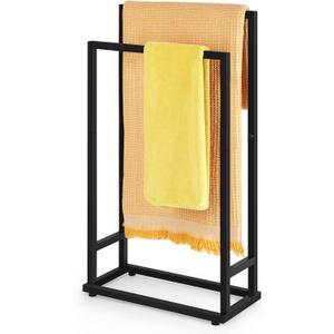 Freestanding Towel Rack 2 Tier Towel Holder Stand Small Hand Towel Drying Rack Black Towel Blanket Racks for Bathroom Laundry Room Bedroom Pool (Matte Black)