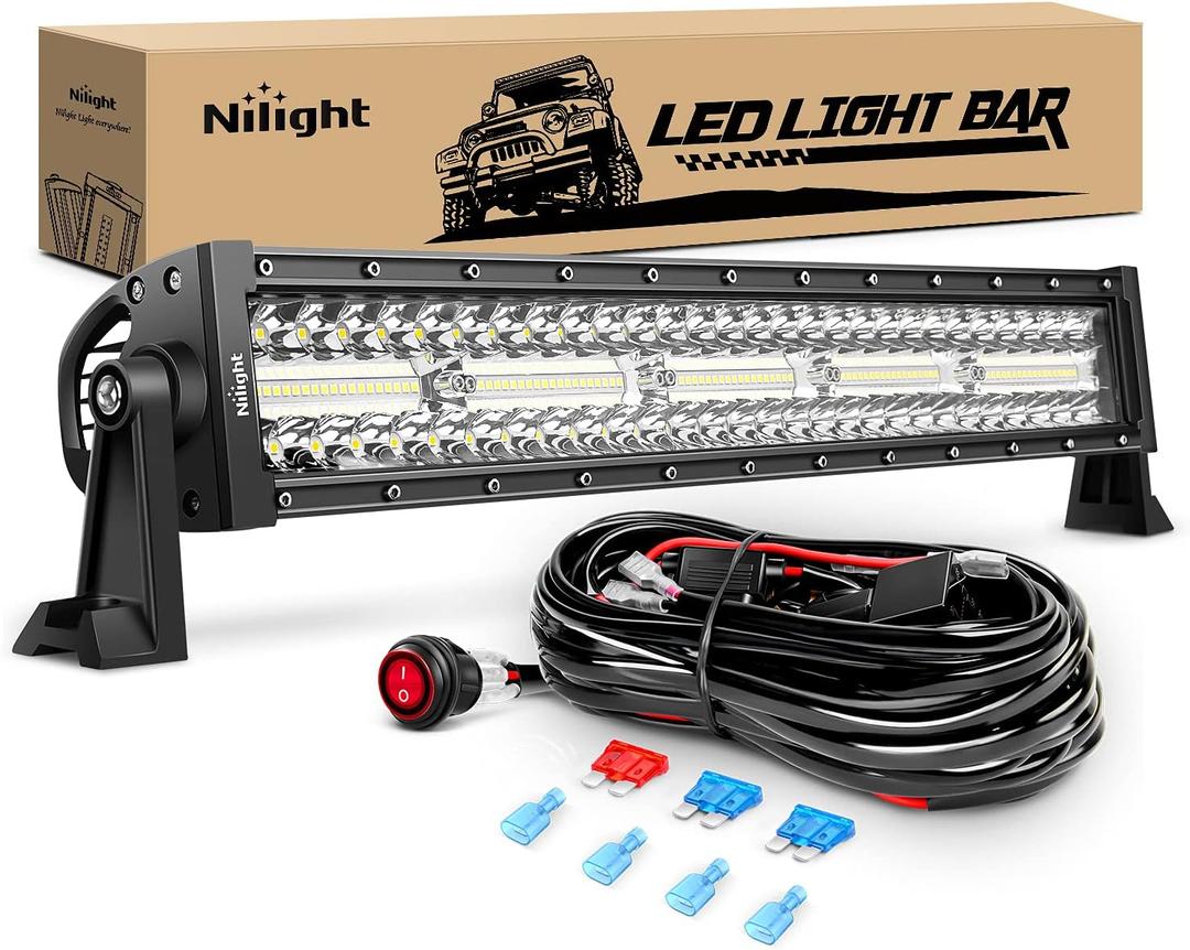 Nilight Led Light Bar 22Inch 480W Triple Row Flood Spot Combo Waterproof Off Road Driving Lighting with Off-Road Wiring Harness for Boat Trucks Pickup SUV ATV UTV