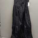 Amazon Essentials Women's Fit and Flare Empire Waisted Cotton Sateen Tiered Maxi Dress, Black, Medium