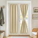 RYB HOME 100% Blackout French Door Curtain for Sidelight Glass Window No Coating - Privacy Assured Thermal Insulated Room Darkening Drapes for Sidelight Window, W 26 x L 72, 1 Panel, Biscotti Beige
