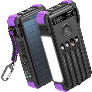 BLAVOR Solar Power Bank 20000mAh Built-in Cables, Wireless Charger for Apple Watch, 20W Fast Charging Battery Pack with USB C, Flashlight, Solar Charger for iPhone, iPad, iWatch, Samsung (Purple)