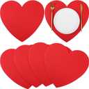 4 Pcs Leather Placemats Red Heart Shaped Place Mats Washable Heart Placemats for Table Wedding Anniversary Party Kitchen Dining 14" x 13"(Red)