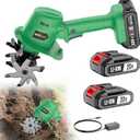 20V Cordless Tiller Cultivator for Gardening, Electric Garden Tiller with Battery & Charger, Garden Rototiller for Lawn Gardening Soil Cultivation, 2 Batteries