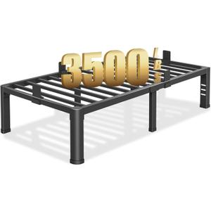 14 inch Twin Bed Frame with Rounded Corner Legs and Headboard Hole Mattress Slide Stopper 3500 LBS Heavy Duty Support Metal Platform,No Box Spring Needed, Noise Free, Easy Assembly