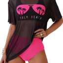 SHENHE Women's 3 Piece Swimsuits Sporty Bikini Set with Mesh Cover Up Dress XL