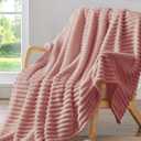 BEDELITE Fleece Throw Blanket for Couch - 300GSM Soft & Warm Fluffy Dusty Pink Blanket, Decorative and Giftable Striped Blankets for Women, Men, 50"x70"
