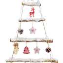 Nature Vibe Snowy Birch Logs Wall Christmas Tree with Lights and Accessories,Frosted Wood Hanging Christmas Tree with Snowflake as Rustic Christmas Decor for Ornament Display