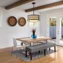 SGLfarmty 15.7" Black Drum Chandelier, 3-Light Semi Flush Mount Ceiling Drum Light Fixture with White Fabric Shade, Farmhouse Hanging Pendant Light for Dining Room Kitchen Island Bedroom