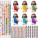Yexiya 96 Pcs Easter Christian Bible Verse Pencils Bulk Include 48 Bible Verses Pencils 48 Religious Jesus Erasers Inspirational Christian Church Gifts for Sunday School Church Easter Party