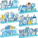 6 Pcs Blue Baby Shower Wooden Table Centerpieces It's a Boy Baby Shower Decorations Welcome Boy Gender Reveal Party Table Topper Decorations for Newborn Birthday Photo Props