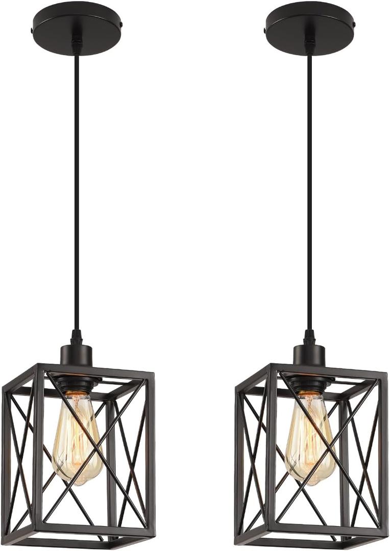 Farmhouse Pendant Light Fixture, Black Pendant Lights for Kitchen Island Industrial Lantern Pendant Light Fixtures with Light Shade, Adjustable Height Hanging Pendant Lighting