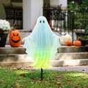 2 x Halloween Decorations Outdoor,Fluorescence Ghost Silhouette Halloween Stakes,Decorative Garden Stakes with Ghost Design Metal Yard Decorations for Outside,