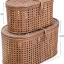 Modern Decorative Oval Woven Rattan Storage Boxes, Set of 2 Sizes, Dark Brown Finish