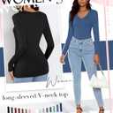 Huukeay 3 Pack Women's V Neck Long Sleeve Shirts Layering Undershirts Slim Fit Ladies Tops Underscrub Basic Tees (L)