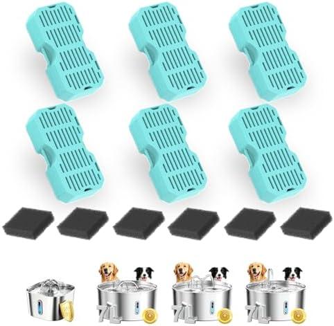 Cat Water Fountain Filters for 2.2L Stainless Steel Cat Fountain & 7L Dog Water Fountain, Filter Replacement with 5 Carbon Filters and 6 Sponges (5+6 Pack)