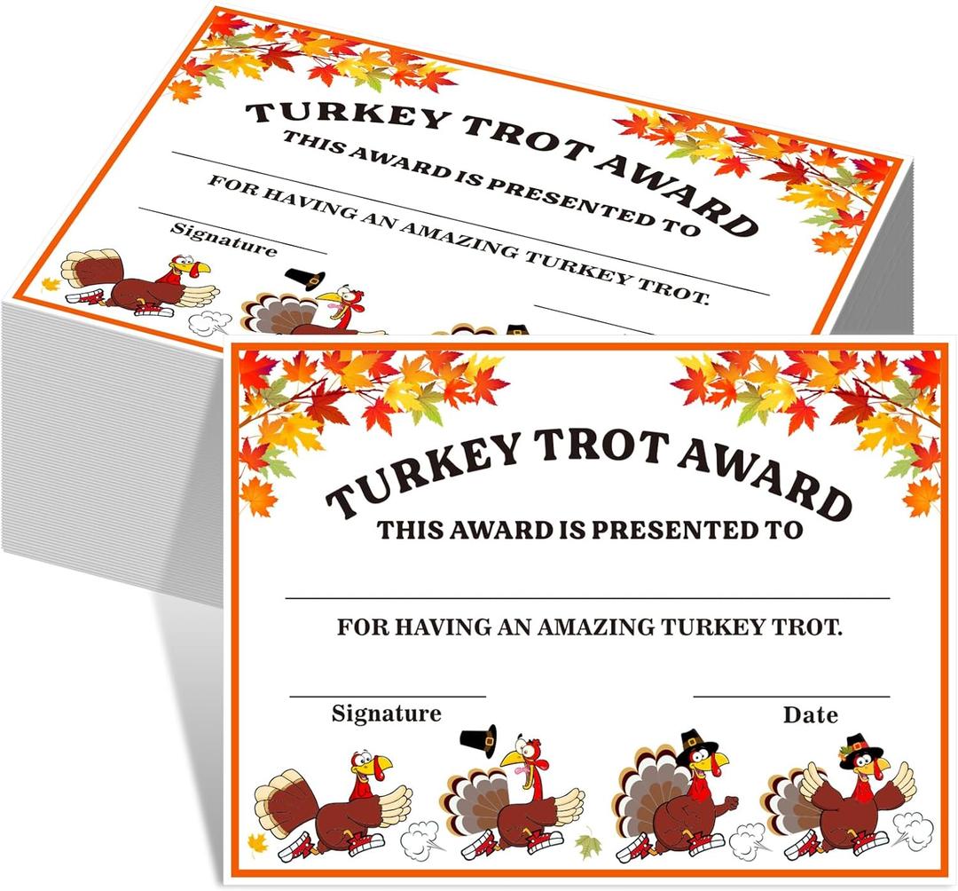 100 Pcs Thanksgiving Turkey Trot Medals 2025 Running Certificate Turkey Trot Awards for Thanksgiving Medals Prizes Racing Rewards Fall Holiday Party Supply