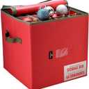 Handy Laundry Christmas Ornament Storage - Stores upto 64 Holiday Ornaments, Adjustable Dividers, Zippered Top, Two Handles. Storage Box Keeps Holiday Decorations Clean and Dry for Next Season. (Red)