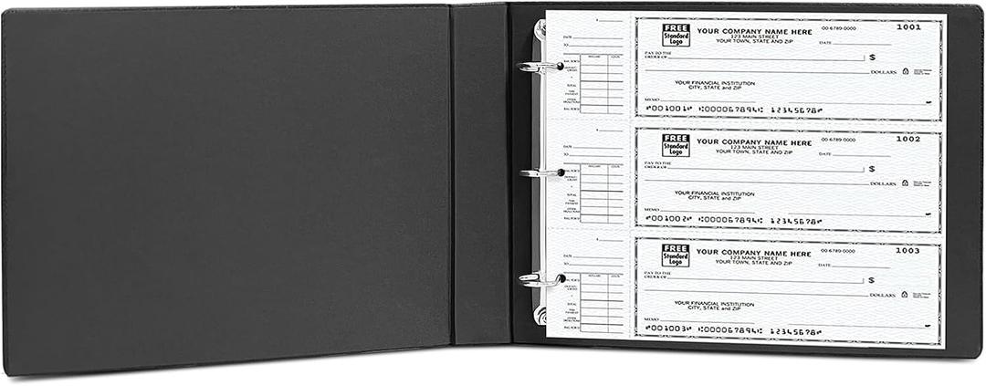 LLi Cufite 3 Rings Check Binder for End-Stub Deskbook Checks, 3 on a Page, Fit 3 & 9 Holes Check Faux Leather (11 1/4" x 9") (Black)