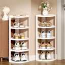 NestOrganix 10 Tier Vertical Shoe Rack, Stackable Narrow Shoe Rack Organizer for Entryway Closet Corner, Free Standing Shoe Rack Tower Shelf, Space Saving, Curved, Off White