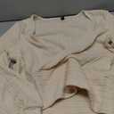 ZAFUL Women's Pullover Ribbed Cropped Knitwear Drawstring Ruched Knitted Crop Top Solid V-Neck Long Sleeve T-Shirt Size S