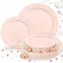 Tinybee 60PCS Pink Plastic Plates - Heavy Duty Pink Disposable Plates, Elegant Plastic Plates for Mothers Day, Bridal Shower and Party Including 30 Dinner Plates 10 '' & 30 Dessert Plates 7.5 ''