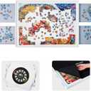 WELGEE 1000 Piece Rotating Puzzle Board with Drawers & Cover, 30"x22" Spinning Jigsaw Puzzle Table for Adults, Upgraded Lazy Susan, Lightweight ABS Plastic, Perfect for Puzzle Lovers & Moms (White - Gray Drawers)