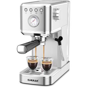 CHULUX Slim Espresso Machine with Milk Frother, 20 Bar Professional Italian Pump Espresso Coffee Machine for Home Cappuccino & Latte Maker, Stainless Steel, Silver