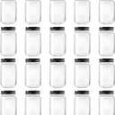 novelinks 16 oz Clear Plastic Jars with Screw-On Lids - BPA-Free Refillable Storage Containers for Slime, Food, Crafts, Kitchen & Household Use (20 Pack) (Black)