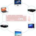 Wireless Keyboard and Mouse Combo, Pale White Pink 2.4 USB Wireless Connection, Cute Pink Wireless Keyboard Mouse Set for PC/Laptop/Mac/Computer