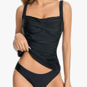 Tankini Swimsuits for Women Tummy Control Bathing Suits Halter Ruched Tops Two Piece Swimwear Sets, Black, Size M